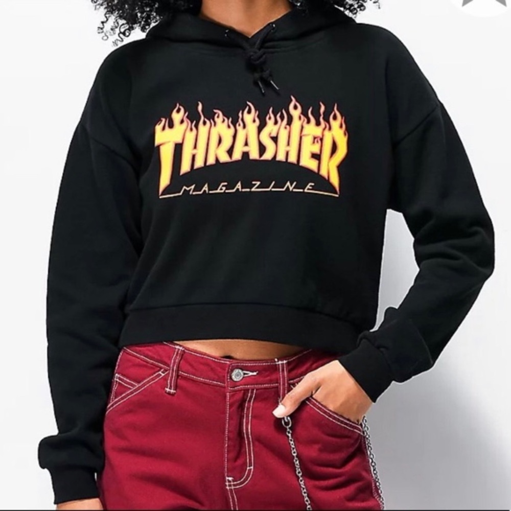 Thrasher Flame Logo Cropped Hoodie XS Skate